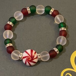 Festive Red and Green peppermint Swirl Beaded Bracelet